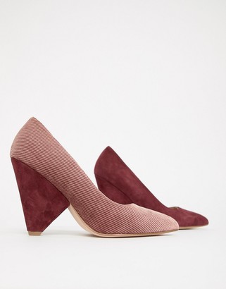 ASOS DESIGN Potion premium leather high heeled court shoes in pink and burgundy suede