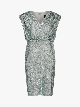 Adrianna Papell Sequin Blouson Sheath Mini Dress, Frosted Sage