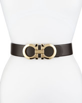 Thumbnail for your product : Ferragamo 4.5cm Reversible Double-Gancini Belt, Brown/Black