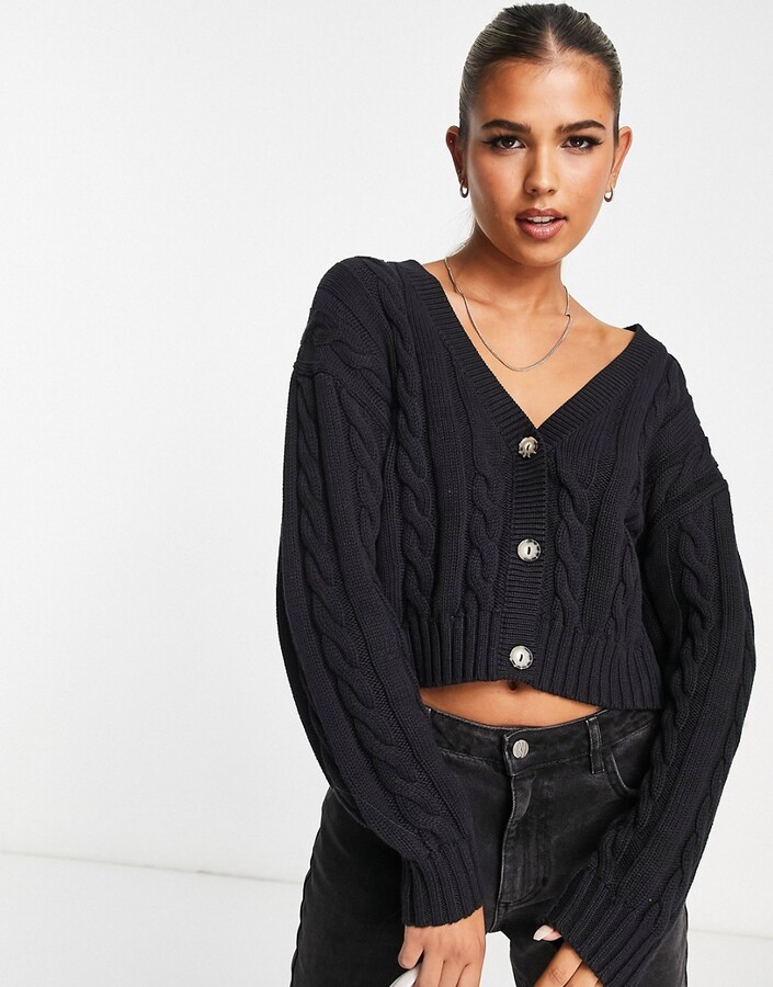 Monki cable knit cardigan in black ShopStyle