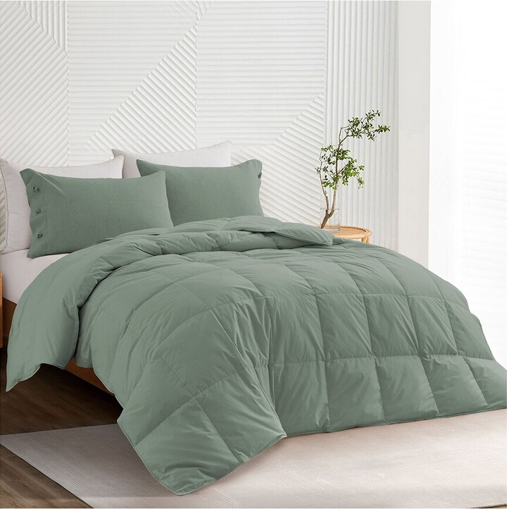 UNIKOME 300 Thread Count All Season Organic Cotton White Goose Down Comforter