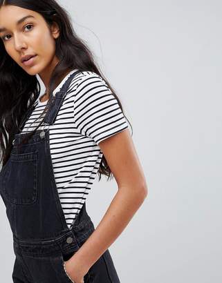 ASOS Tall Design Tall Denim Dungaree In Washed Black