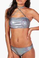 Thumbnail for your product : boohoo Sydney Mermaid Shimmer Removable Choker Wrap Bandeau Bikini