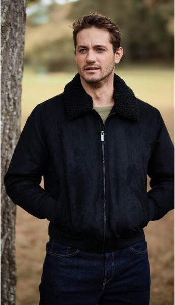 Weatherproof MICROSUEDEBOMBERJACKETWITHFAUXFURCOLLARBlackMedium