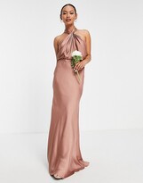 Thumbnail for your product : ASOS DESIGN ASOS EDITION satin ruched halter neck maxi dress in cinnamon rose