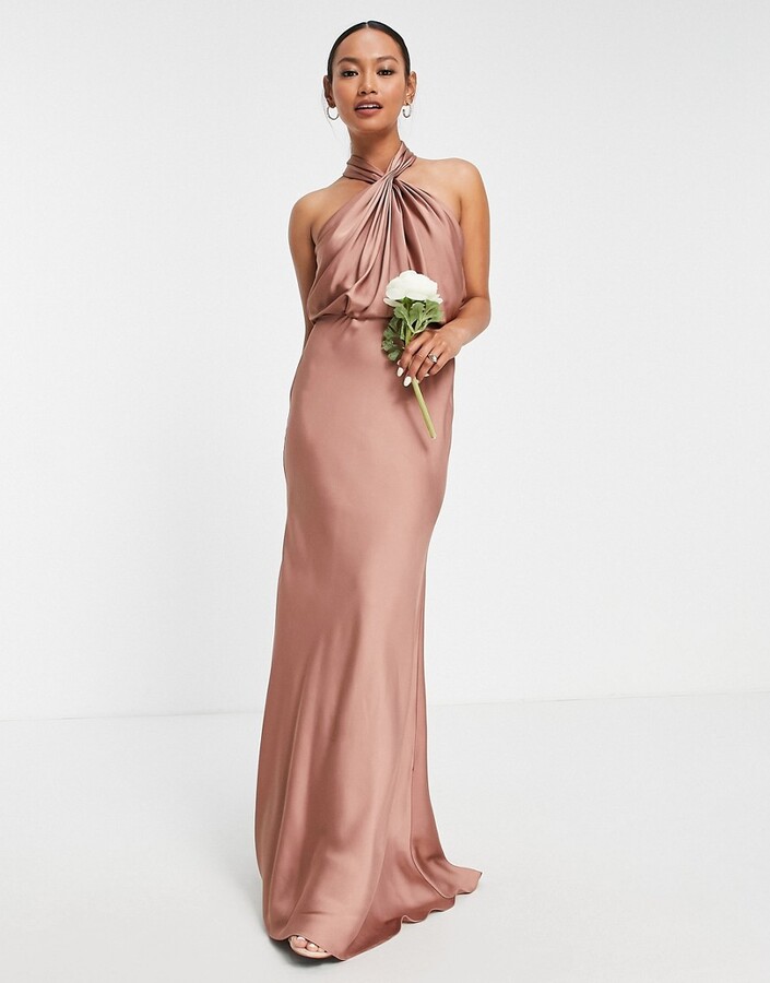 copper satin maxi dress