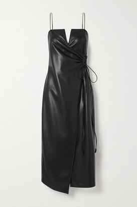 Nanushka Anubi Vegan Leather Midi Wrap Dress - Black