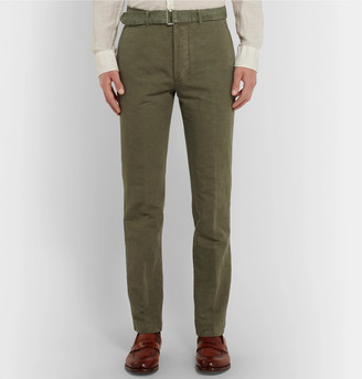 Officine Generale Julian Slim-Fit Garment-Dyed Cotton And Linen-Blend Trousers