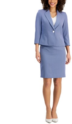 1179-2 Le Suit Womens Teal Blue White Textured Yacht Club Skirt Suit Set 8P $200 