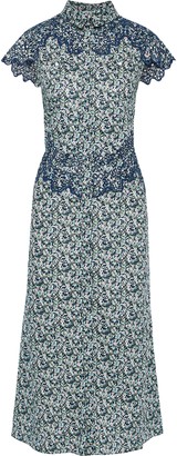 Paco Rabanne Broderie Anglaise-trimmed Floral-print Cotton-poplin Midi Dress