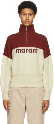 Etoile Isabel Marant Red & Beige Linn Half-Zip Sweater