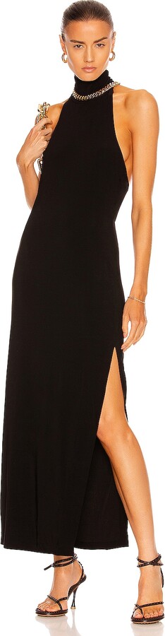 Norma Kamali Halter Turtleneck Side Slit Gown in Black