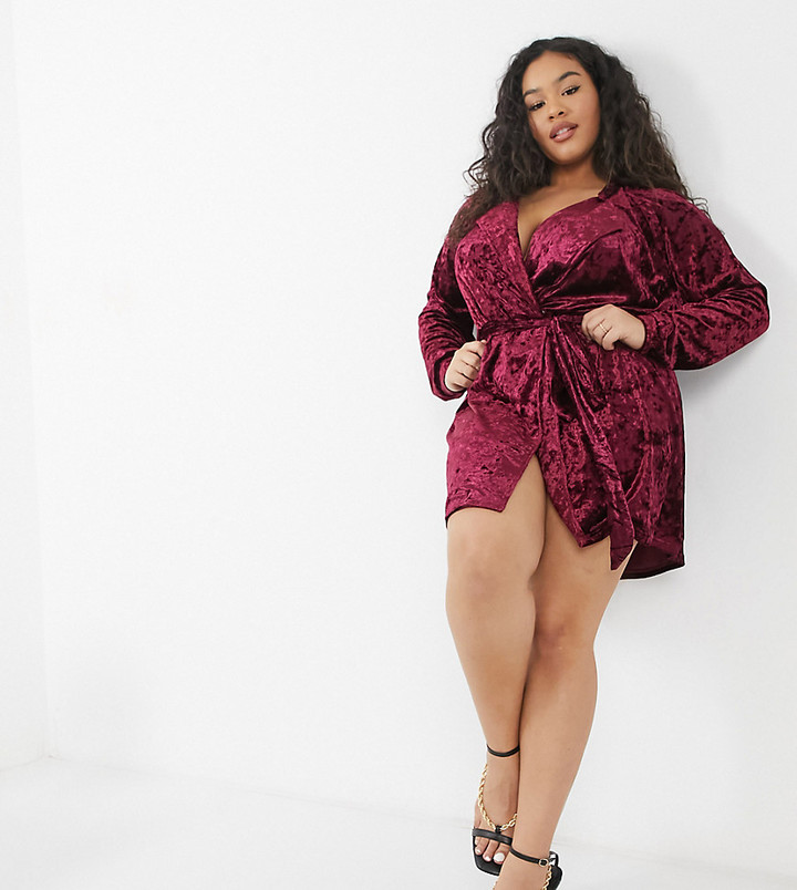 In The Style Plus exclusive velvet blazer dress in berry - ShopStyle