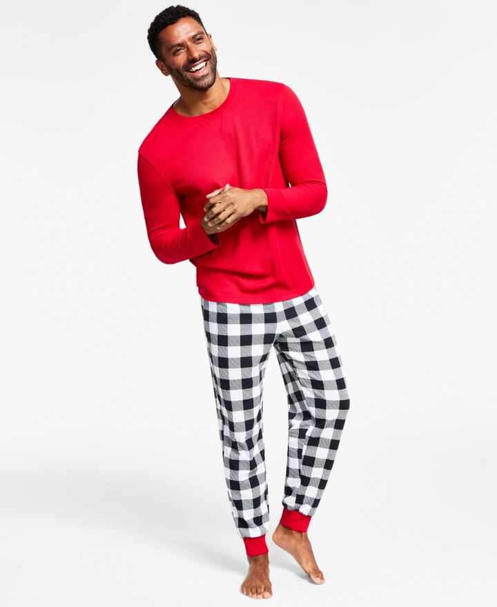 Family Pajamas Matching Men's Lightweight Thermal Waffle Buffalo Check