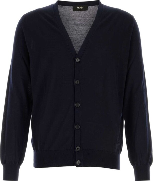 Fendi FF Embossed V-Neck Buttoned Cardigan