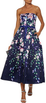 Thumbnail for your product : Marchesa Notte Strapless Bow-embellished Floral-print Satin-pique Gown