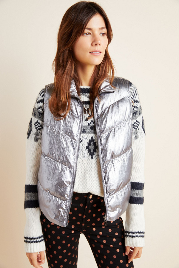 silver metallic down vest