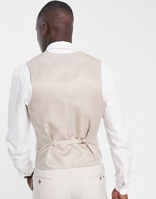 Noak slim premium fabric vest in stone micro texture with stretch