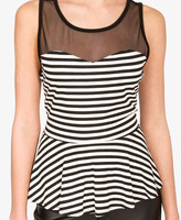 Thumbnail for your product : Forever 21 Striped Mesh Peplum Top
