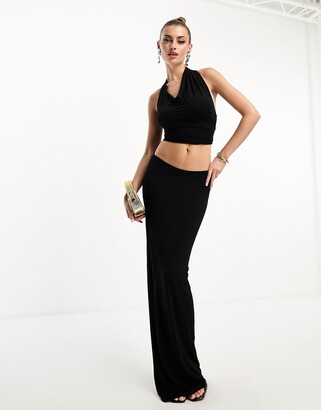 Naked Wardrobe micro modal draped halterneck crop top in black - part of a  set - ShopStyle