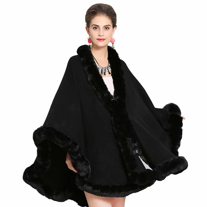 faux fur trimmed wraps shawls