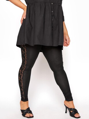 Yours Yours London Full Length Lace Panel Legging - Black