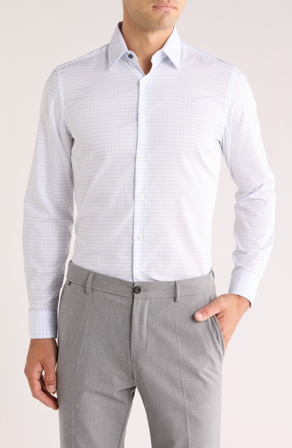 Duchamp Tailored Fit Check Stretch Cotton Dress Shirt