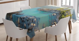 Lake House Decor Tablecloth by Ambesonne, Pastoral Spring Time Scenery in Provincial Countryside Lake Beach Shallow Water Theme, Dining Room Kitchen Rectangular Table Cover, 52 X 70 Inches