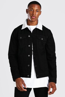 borg lined black denim jacket