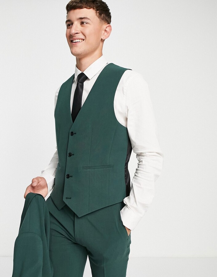 ASOS DESIGN super skinny suit suit vest in forest green - ShopStyle