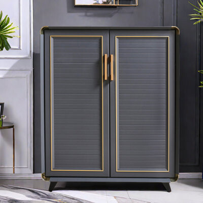 DICIXA Light Luxury Two-Door Aluminum Alloy Shoe Cabinet 16 Pair Shoe Storage Cabinet
