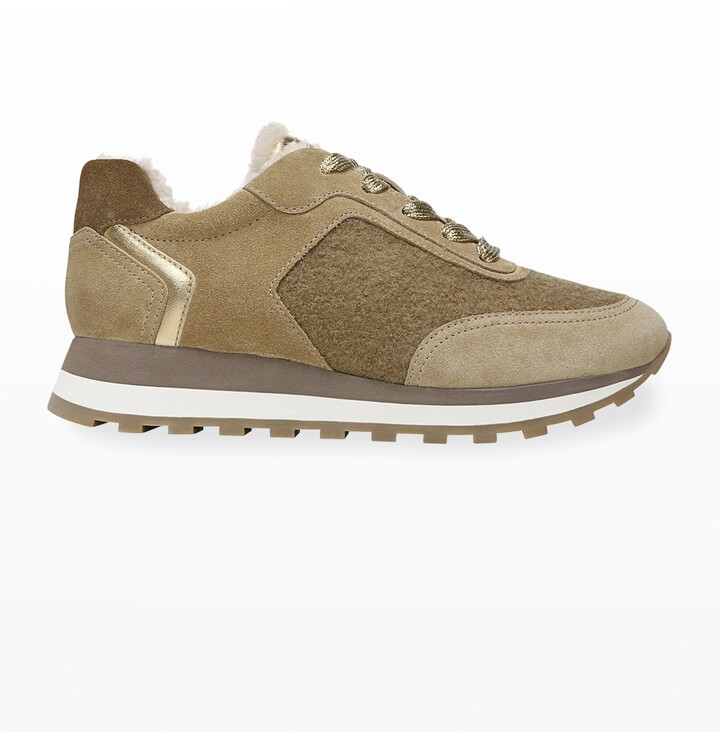 Veronica Beard Hartley Mixed Leather Shearling Runner Sneakers - ShopStyle