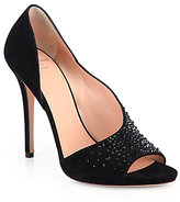 Thumbnail for your product : Giorgio Armani Crystal-Covered Suede Open-Toe Pumps