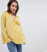 Thumbnail for your product : Glamorous Bloom Wrap Blouse With Bell Sleeve In Polka Dot