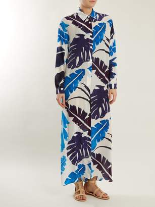 Kalmar - Point-collar Palm-print Silk Crepe De Chine Kaftan - Womens - White Multi
