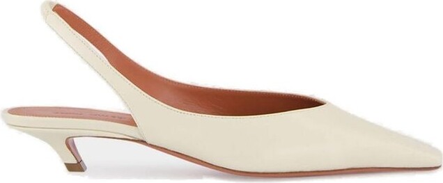 Amina Muaddi Almond Jamie Slingback Mid Heel Pumps