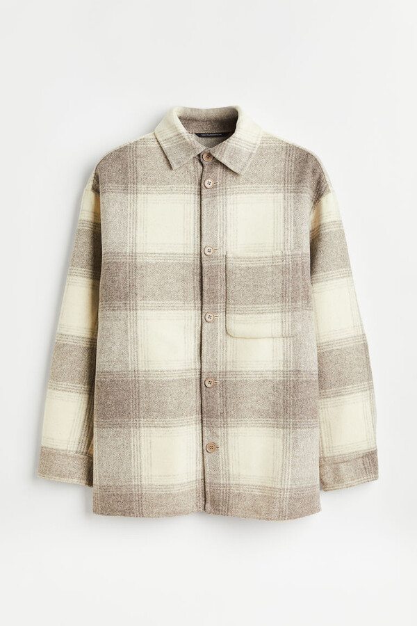 Wool Long Beige Shacket Shacket H&m H&M Oversized Wool-blend