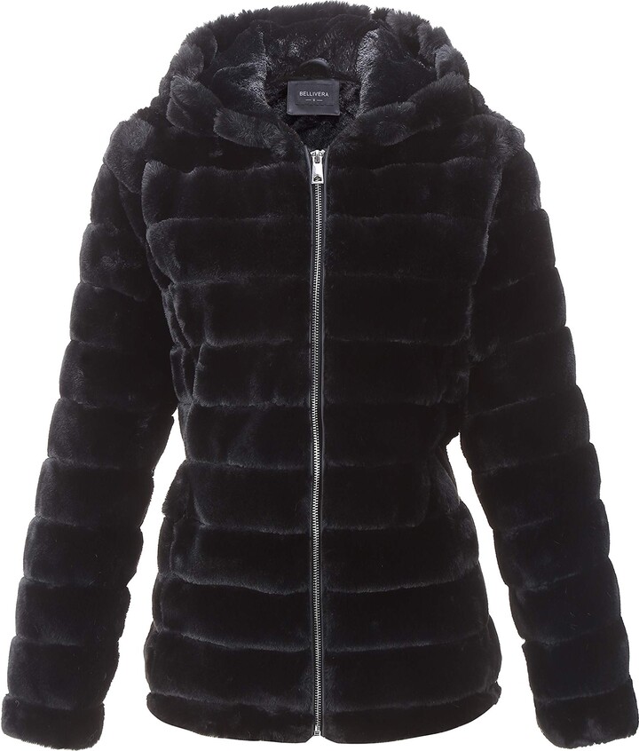 Bellivera Womens Faux Shearling Shaggy Coat，Fashion Long Sleeve Zip Up Jacket Hooded