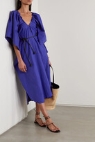 Thumbnail for your product : Roland Mouret Lange Belted Draped Embroidered Cotton-poplin Midi Dress - Navy - small