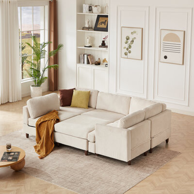 Latitude Run Modern Modular Sectional Couch, Seaters Sleeper Sofa Upholstered Corduroy Free Combination Sofa(Beige)