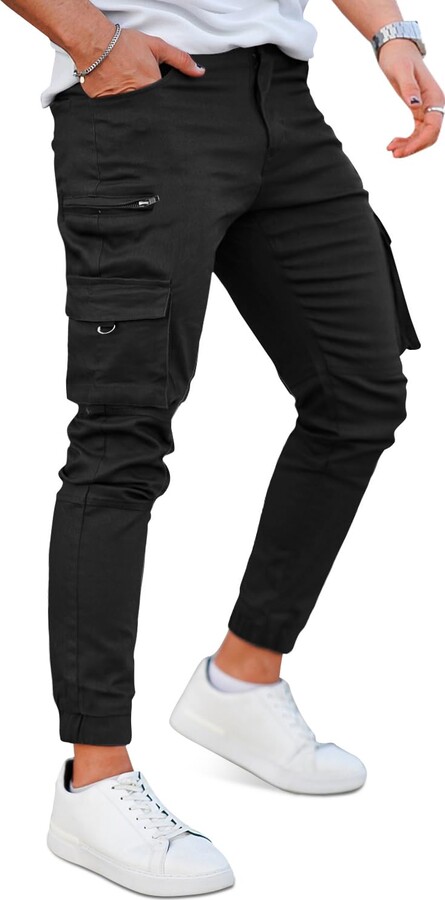 LEEy-World Work Pants for Men Men's Cargo Pants with Pockets Cotton  SweatPants Casual Jogger Sports Outdoor Trousers Black,32
