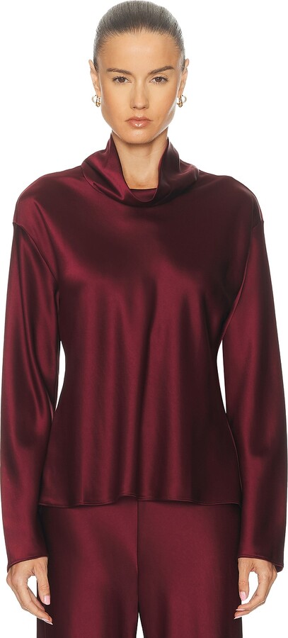 Leset Barb Long Sleeve Cowlneck Top in Burgundy