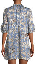 Thumbnail for your product : Alice + Olivia Julius Split-Neck Tiered-Sleeve Floral-Jacquard Tunic Dress