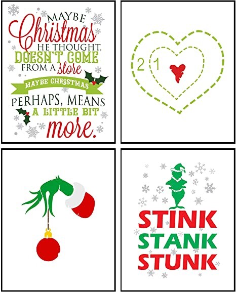 Stink Stank Stunk Wall Art Prints (Set of Four) 8x10in Christmas Signs Decoration Decor