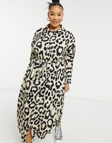 Thumbnail for your product : ASOS Curve DESIGN Curve midi shirt dress in leopard print