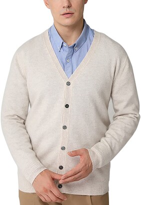 Lzjds Men's Loose Lapel Cardigan Sweater Cashmere Blend V-Neck Button Placket with Pockets Ribbed Edges