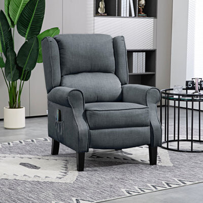 Reclining Chair With Footrest, Charcoal Gray - Linen Heat Function 2 Intensities Compact & Comfortable Massage Recliner Cover Wingback Style 265 Lbs W