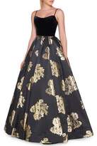 Thumbnail for your product : Mac Duggal Ieena for Sleeveless Square-Neck Velvet Bodice Ball Gown w/ Floral Details