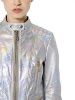 Thumbnail for your product : Kenzo Cropped Iridescent Leather Biker Jacket