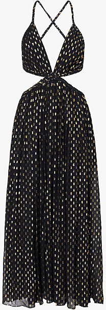 Womens Black Daylight Braid-Trim Woven Midi Dress 2